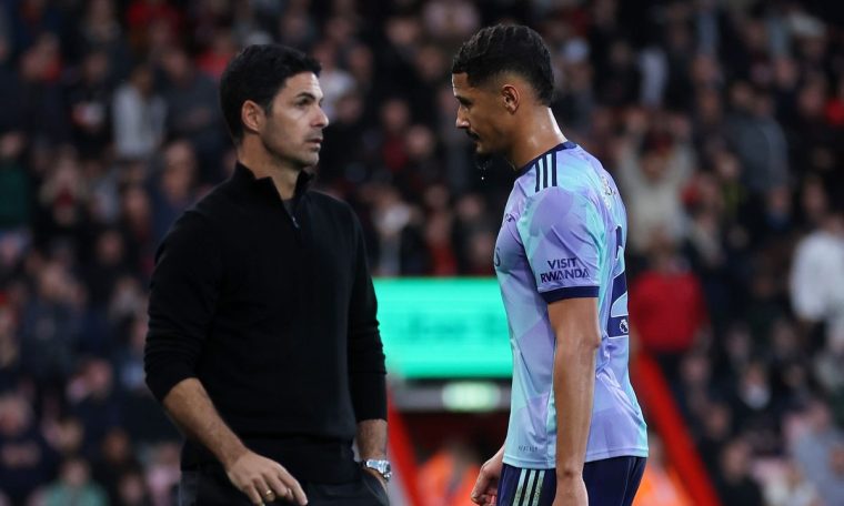 File photo of Arsenal coach Mikel Arteta and William Saliba.