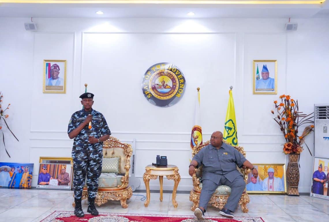 CP Ibrahim Zungura speaking during his courtesy visit to Osun State Governor, Ademola Adeleke.