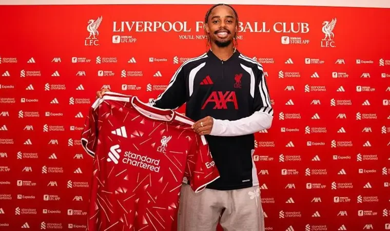 Bradley Barcola during his unveiling as a Liverpool player.