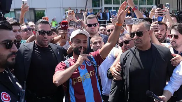 Mohamed Salah during his arrival in Turkey to sign for Trabzonspor.