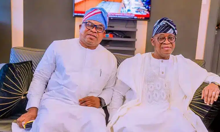 Candidate of the APC in Osun, Bola Oyebamiji and Former Governor, Gboyega Oyetola