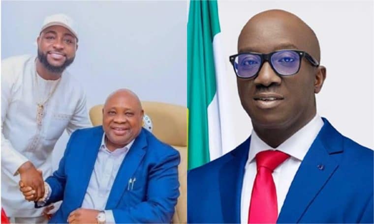 L-R Nigerian Singer, Davido, Ademola Adeleke and Monday Okpebholo