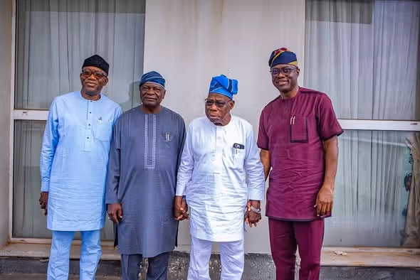 Kayode Fayemi, Olagunsoye Oyinlola, Olusegun Obasanjo and Seyi Makinde
