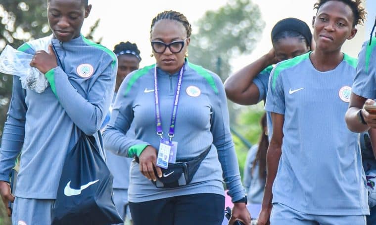 File photo of Super Falcons players heading to training.