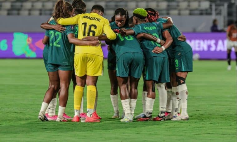 Super Falcons players ahead of a WAFCON 2026 game.