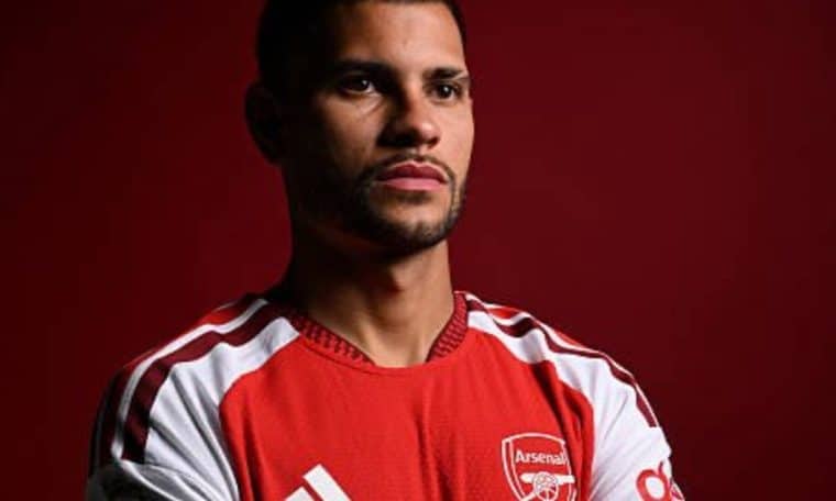 Bruno Guimaraes in the colours of Arsenal.