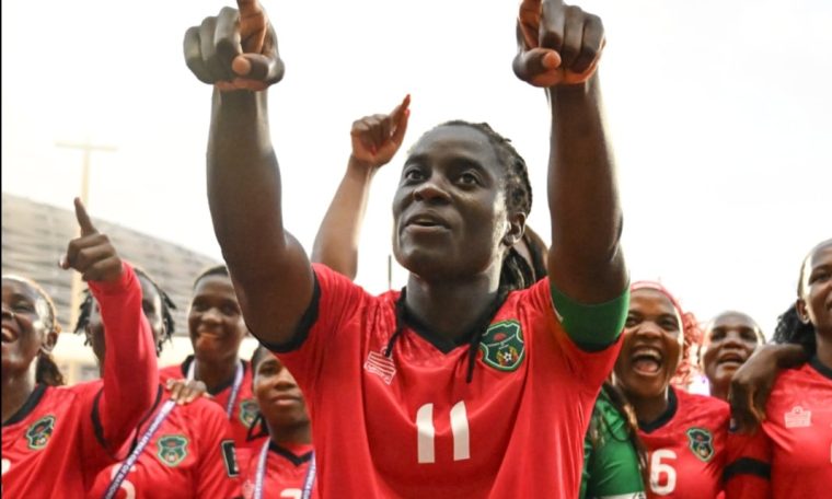 Cameroon players celebrate their win over Morocco in 2026 WAFCON Semi-finals.