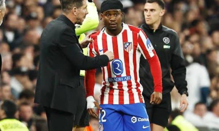 File photo of Atletico Madrid coach Diego Simeone and Ademola Lookman.