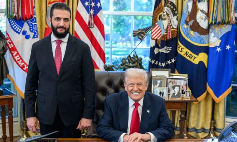 L-R: Syrian President Ahmed Al-Sharaa and US President Donald Trump
