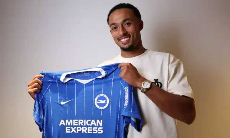 Femi Azeez, during his unveiling as a Brighton player.