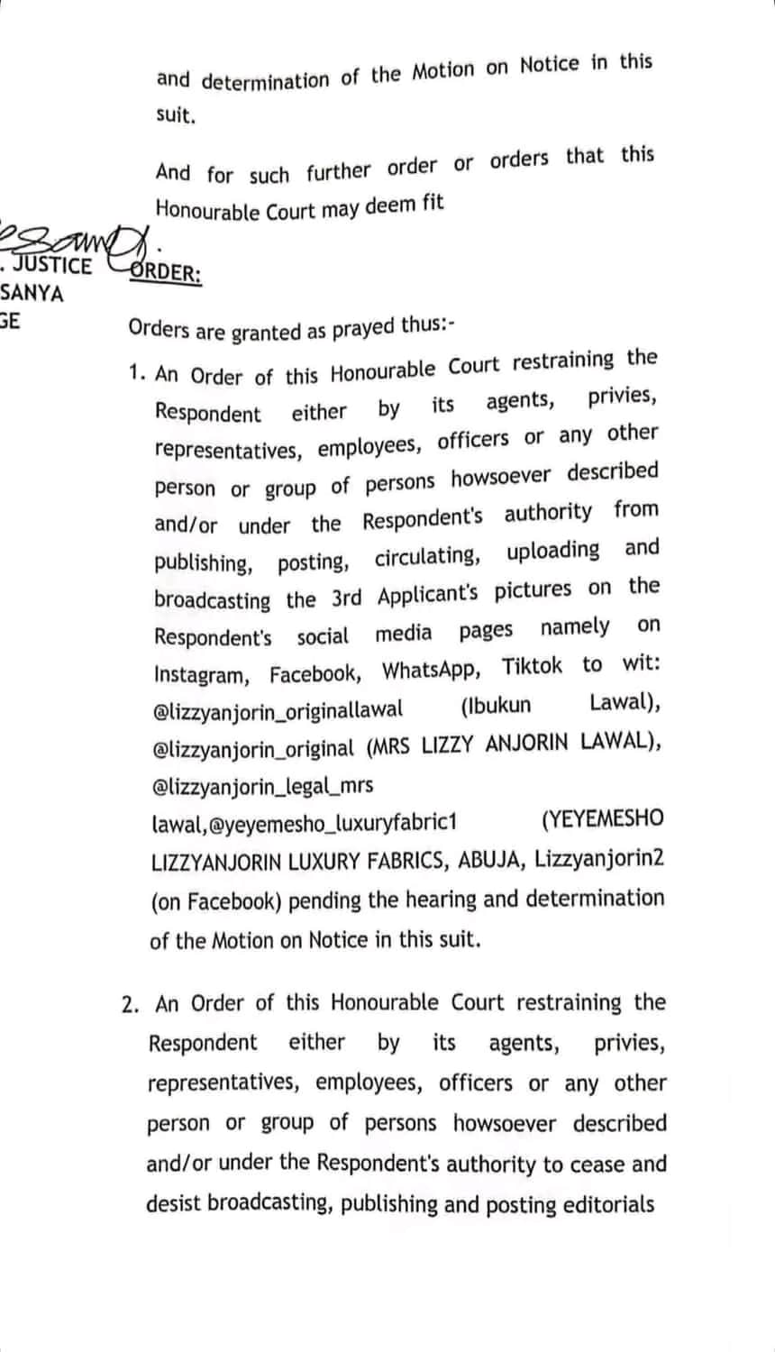 Court Bars Lizzy Anjorin From Posting Photos, Content About Priscilla Ojo, Husband And Son