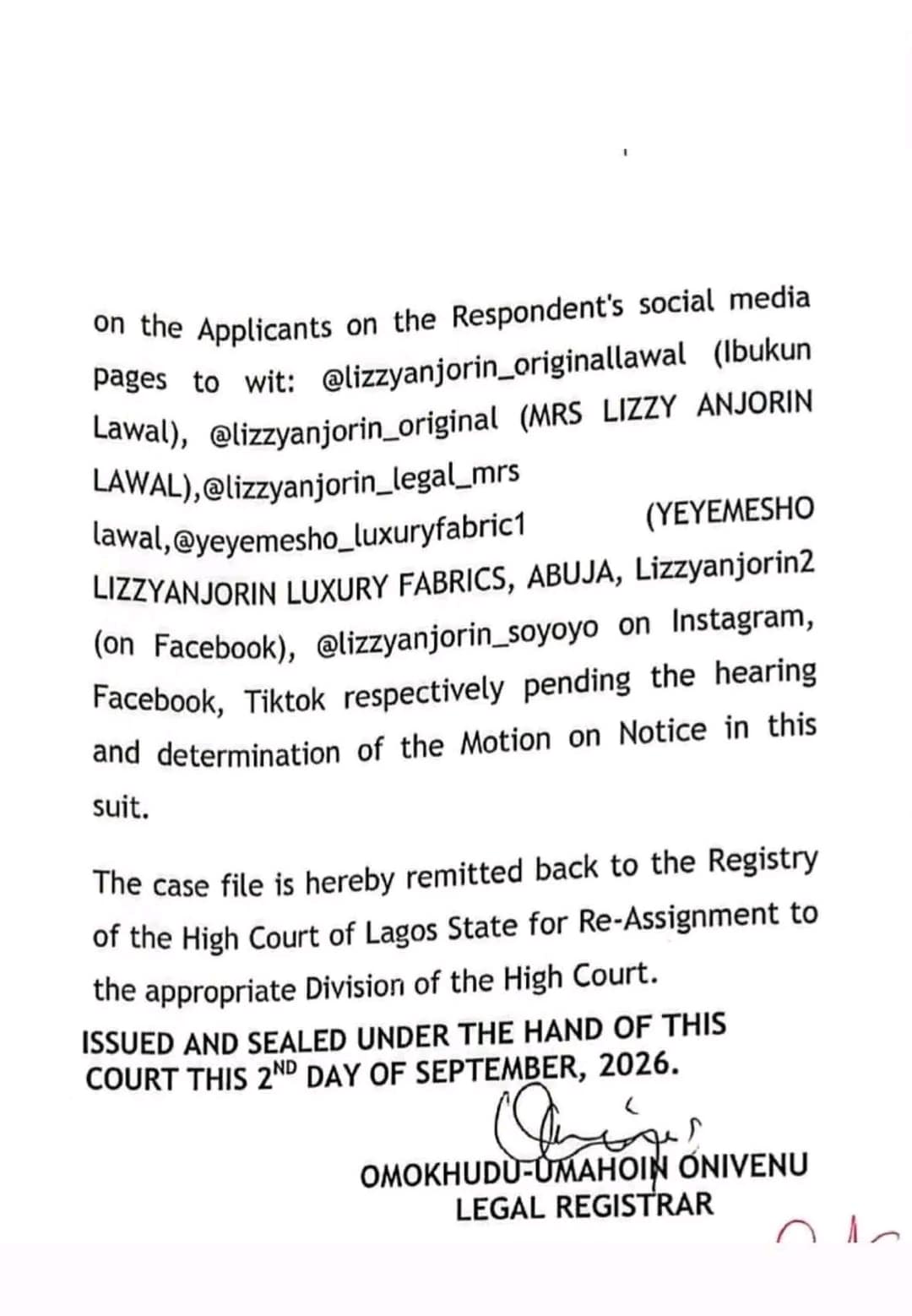 Court Bars Lizzy Anjorin From Posting Photos, Content About Priscilla Ojo, Husband And Son