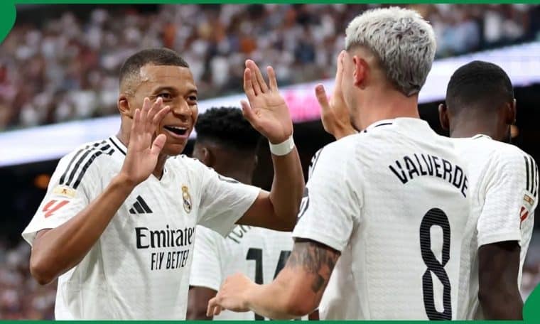 Kylian Mbappe celebrates with Federico Valverde during Real Madrid's Champions League clash with Inter Milan on Tuesday, September 8, 2026.