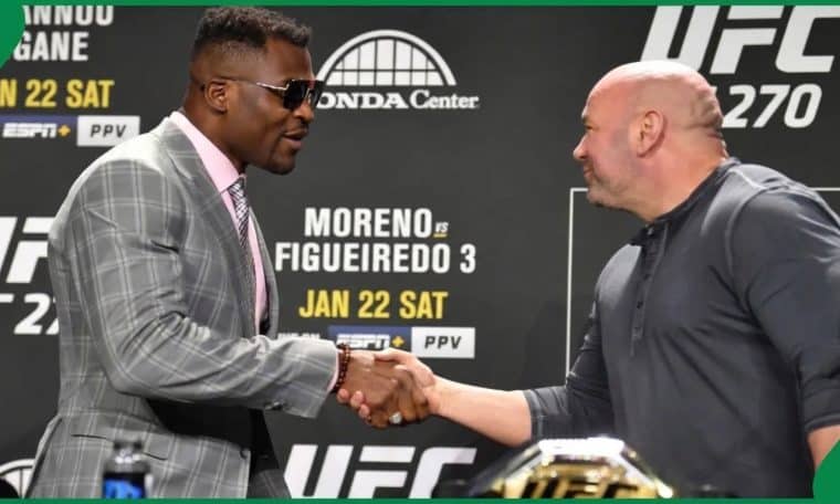 Former heavyweight champion Francis Ngannou and UFC president Dana.