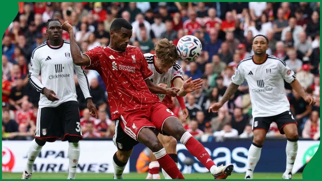 Alexander Isak in action against Fulham players in the Premier League match four.