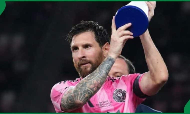 Lionel Messi lifting the Campeones Cup on Wednesday night, September 16.