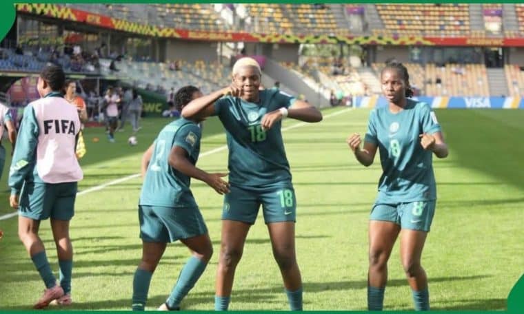 Falconets players celebrate their win over England on September 17, 2026.