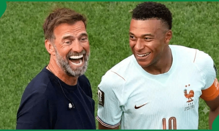 File photo of former Liverpool coach, Jurgen Klopp and Kylian Mbappe.