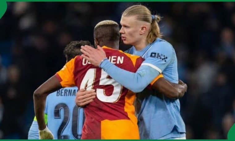 File photo of Victor Osimhen and Erling Haaland after a UEFA Champions League game.