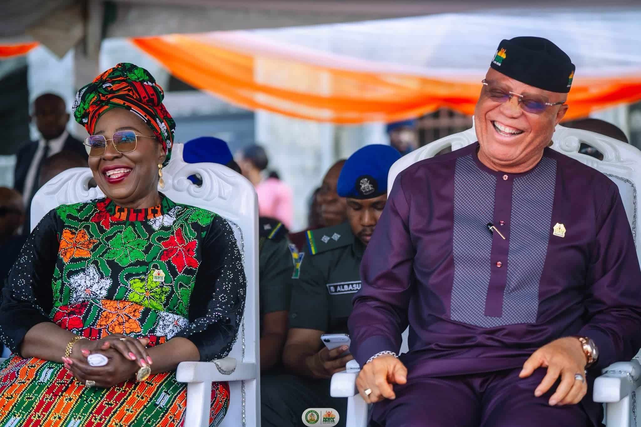Gov Umo Eno and his wife at the commissioning of the 6.4km Road In Akwa Ibom Community of Akwa Ibom State