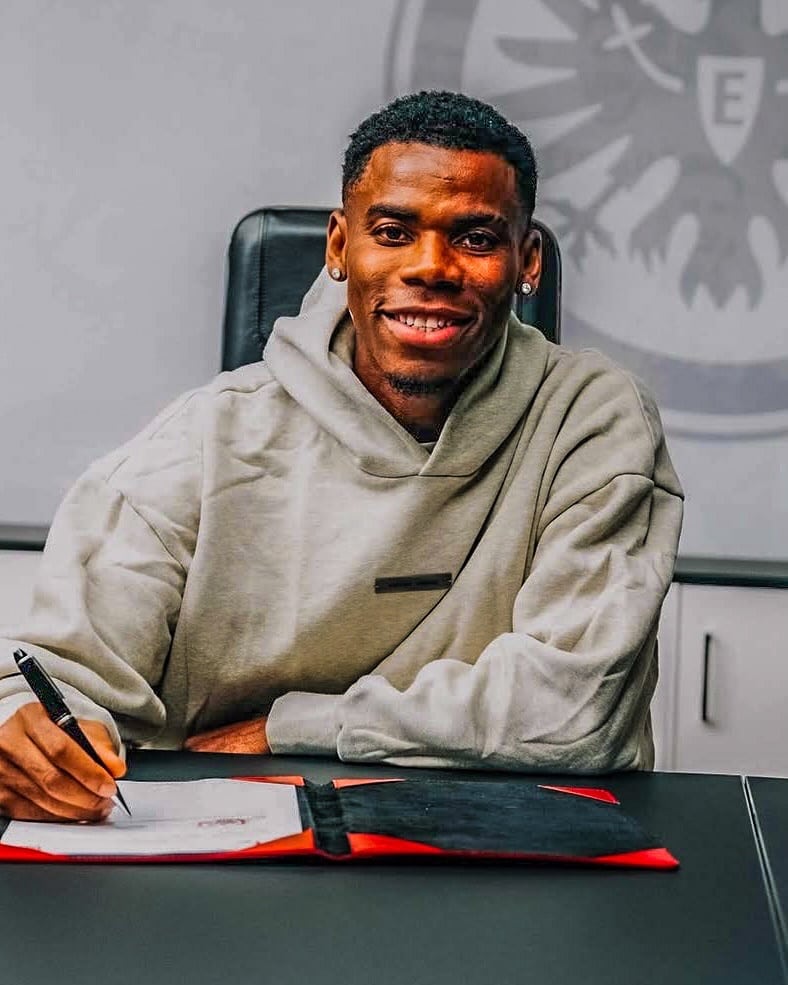 Nigerian footballer Raphael Onyedika during his unveiling at Eintracht Frankfurt.