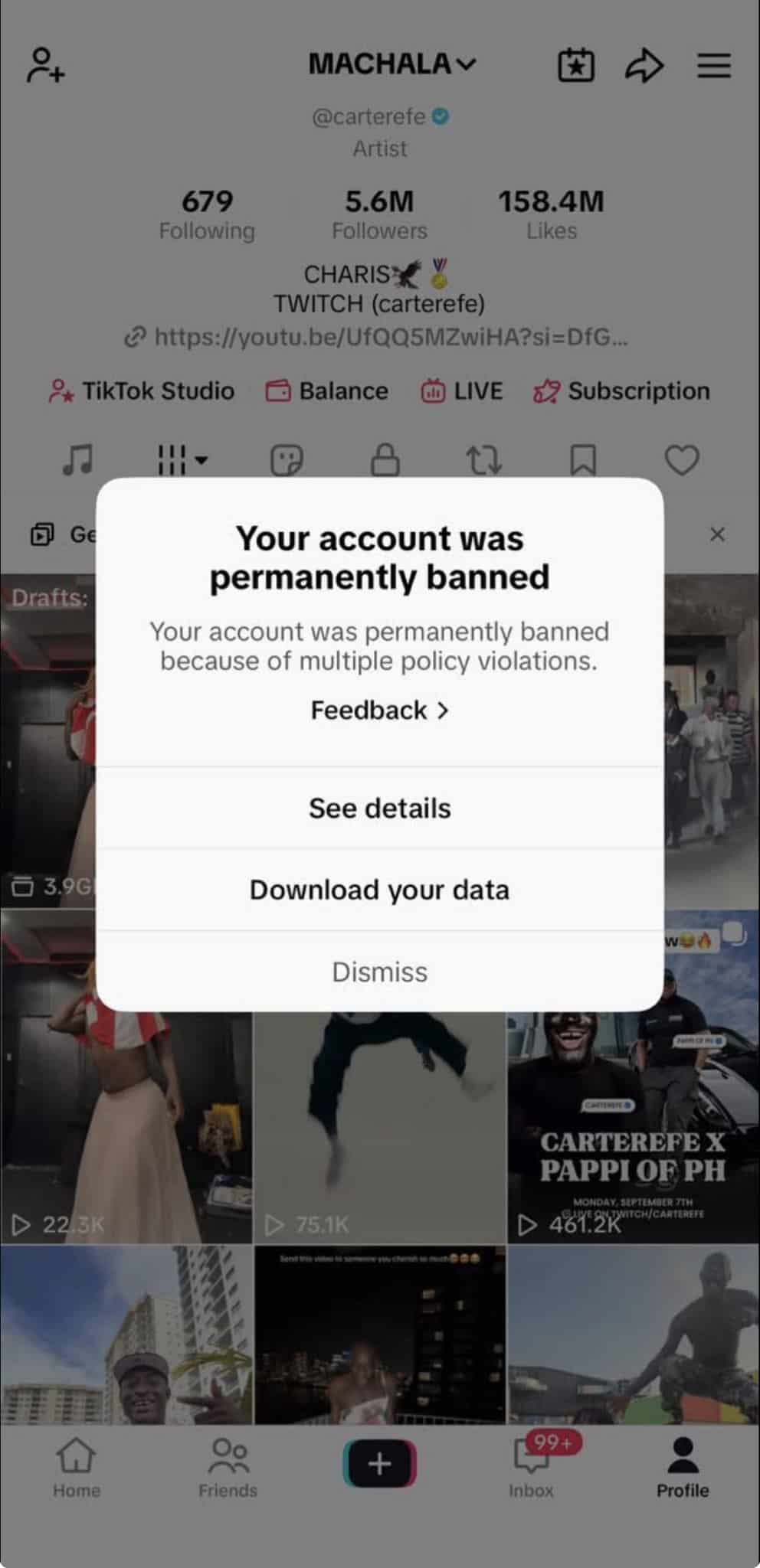 TikTok Permanently Bans Carter Efe’s Account With Over Five Million Followers 