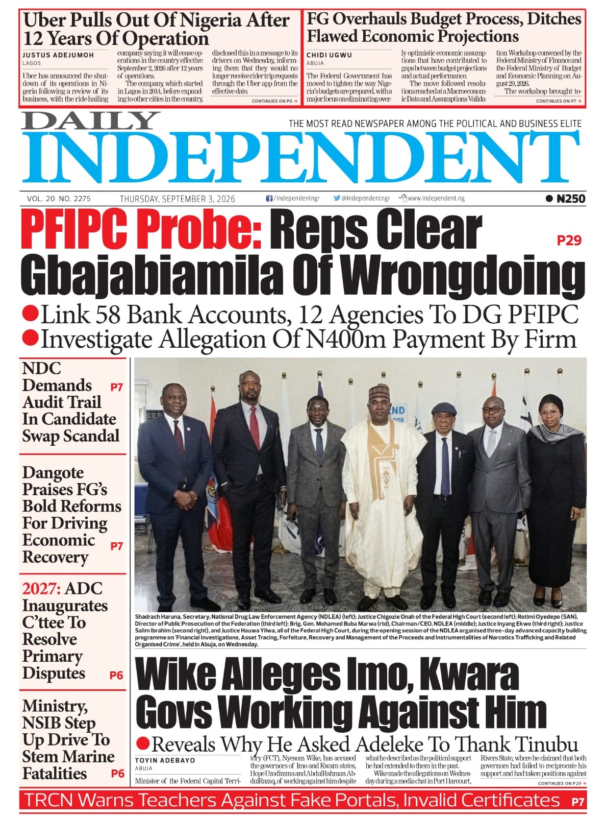 Nigerian Newspapers Daily Front Pages Review | Thursday, 3rd September, 2026