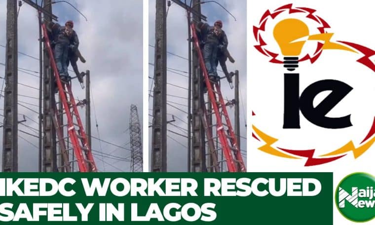 VIDEO: IKEDC Worker Rescued After Suffering Electric Sh^ck On Lagos Power Pole