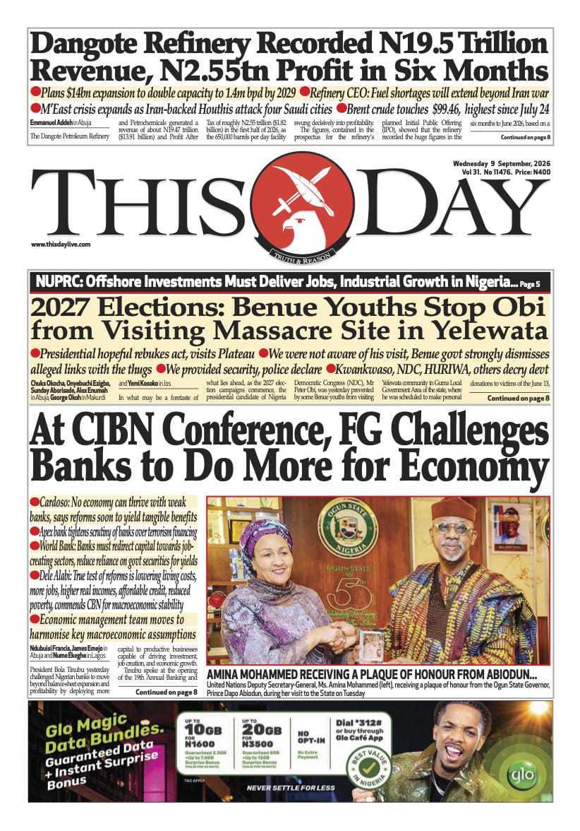 Nigerian Newspapers Daily Front Pages Review | Wednesday, 9th September, 2026