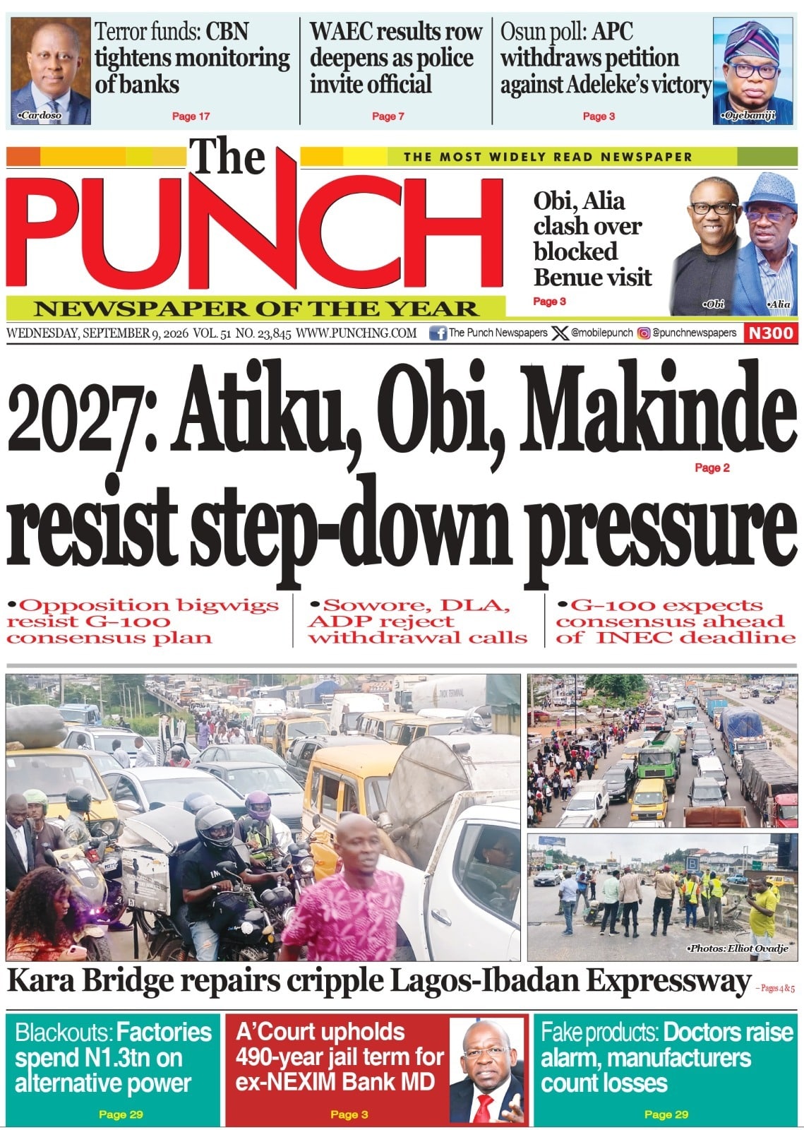 Nigerian Newspapers Daily Front Pages Review | Wednesday, 9th September, 2026
