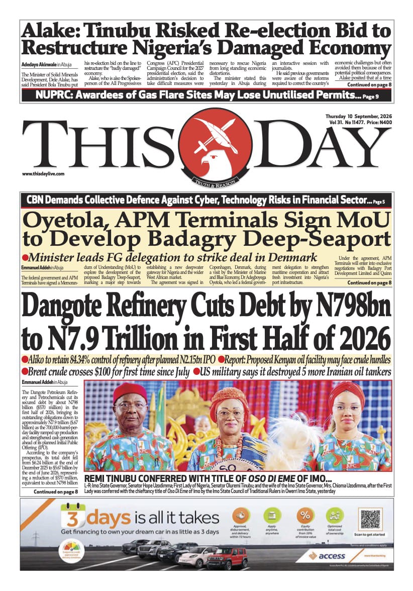 Nigerian Newspapers Daily Front Pages Review | Thursday, 10th September, 2026