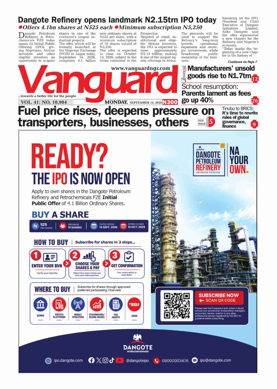 Nigerian Newspapers Daily Front Pages Review | Monday, 14th September, 2026