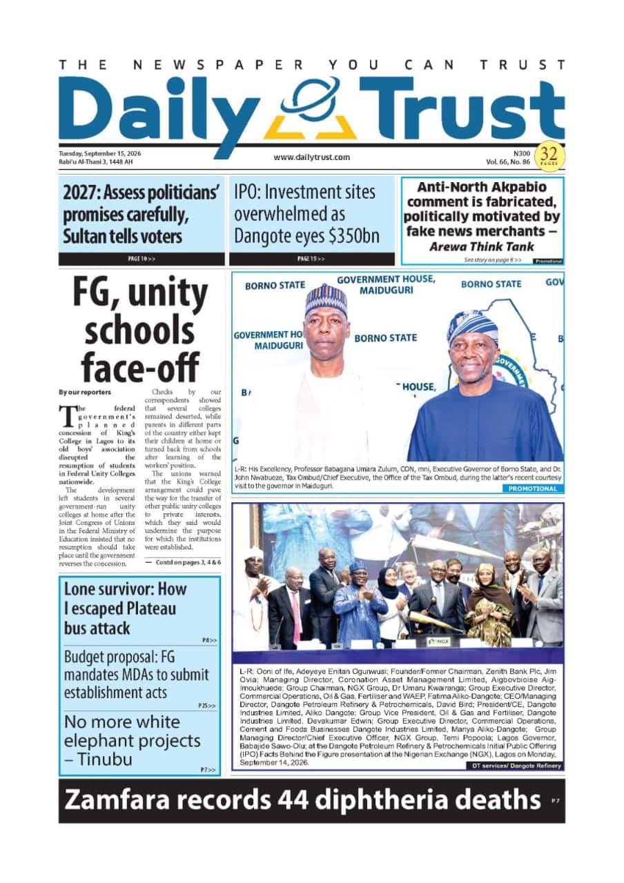 Nigerian Newspapers Daily Front Pages Review | Tuesday, 15th September, 2026