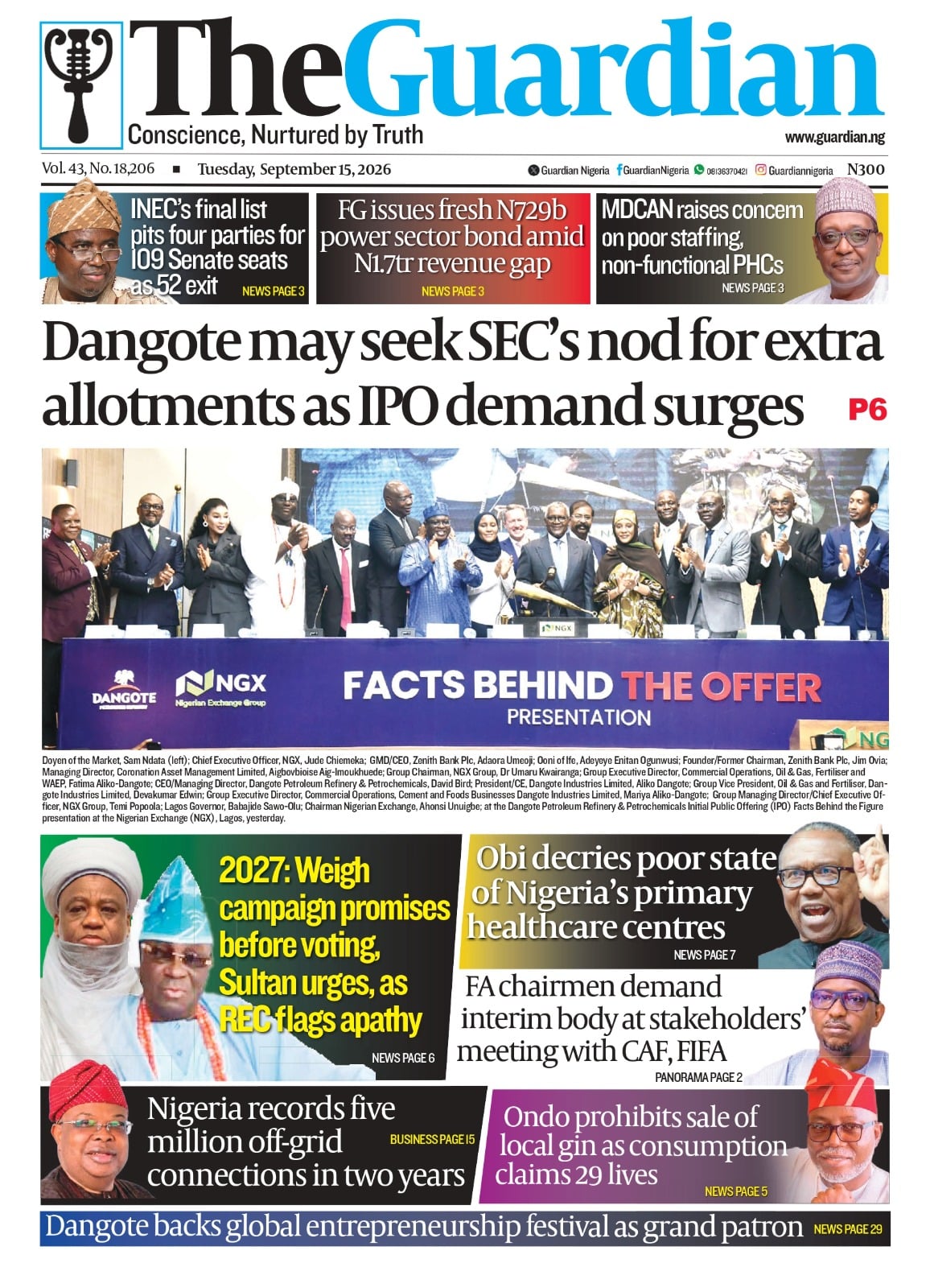Nigerian Newspapers Daily Front Pages Review | Tuesday, 15th September, 2026