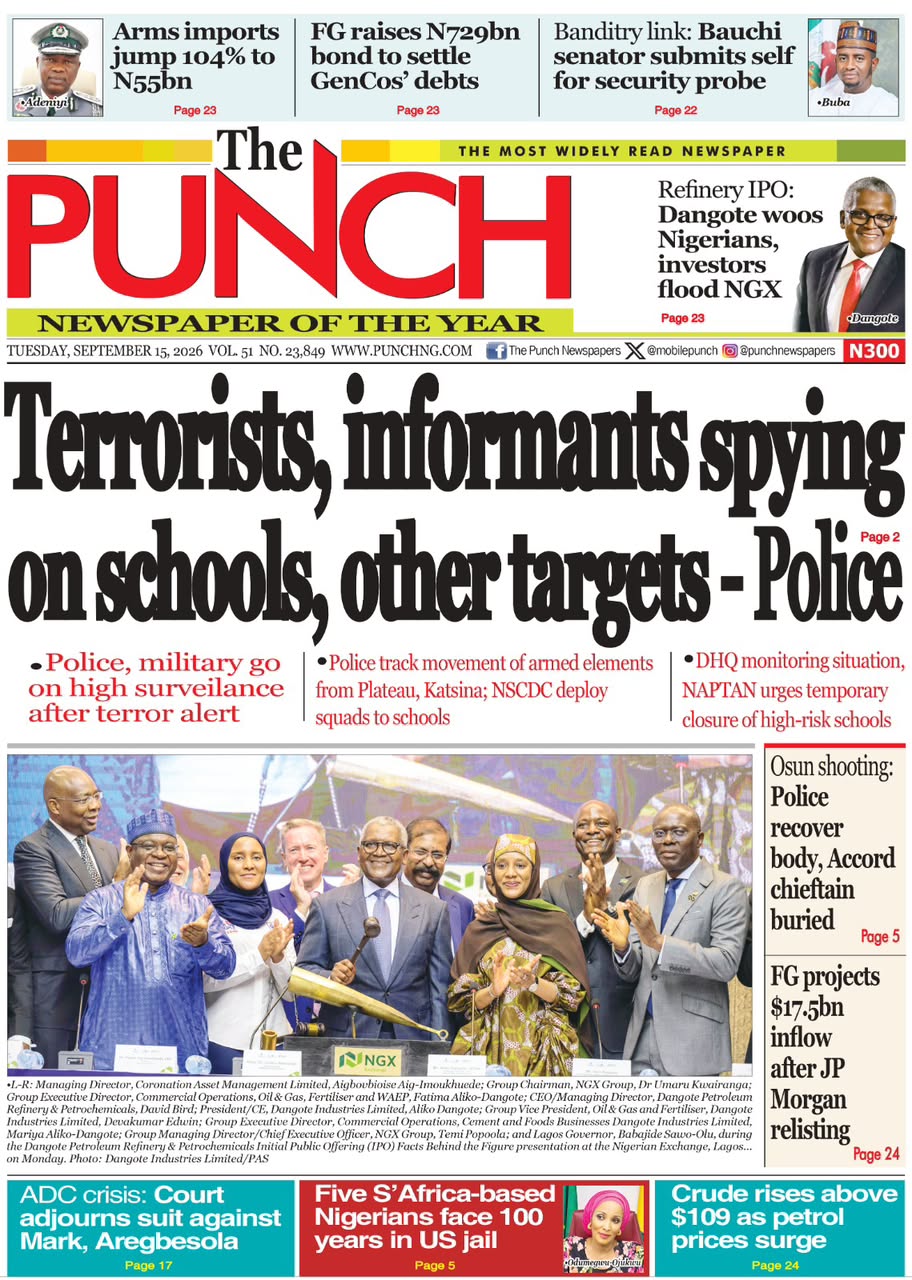 Nigerian Newspapers Daily Front Pages Review | Tuesday, 15th September, 2026