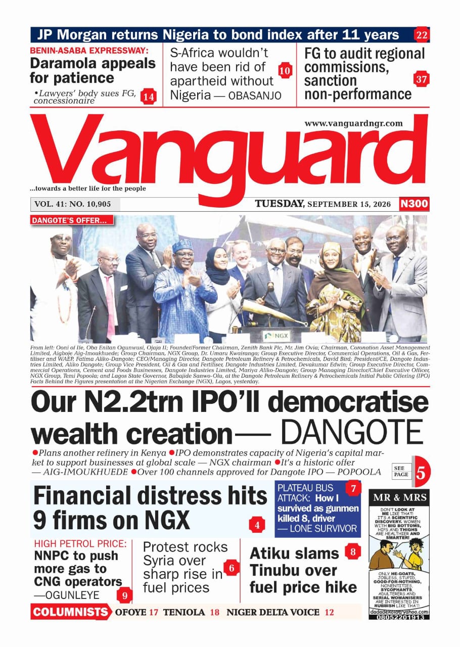 Nigerian Newspapers Daily Front Pages Review | Tuesday, 15th September, 2026