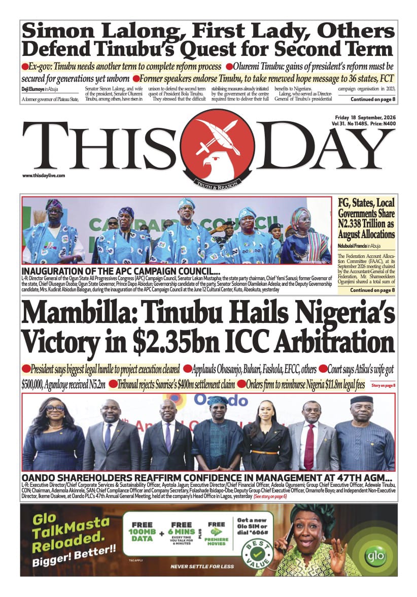 Nigerian Newspapers Daily Front Pages Review | Friday, 18th September, 2026