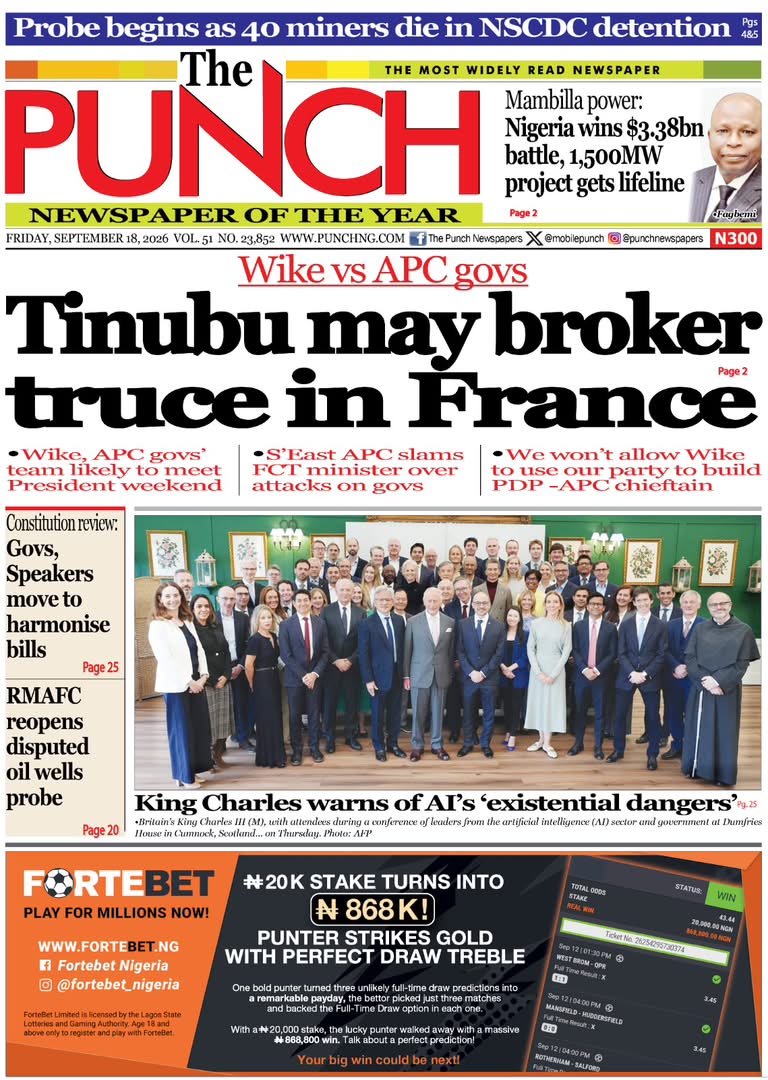 Nigerian Newspapers Daily Front Pages Review | Friday, 18th September, 2026