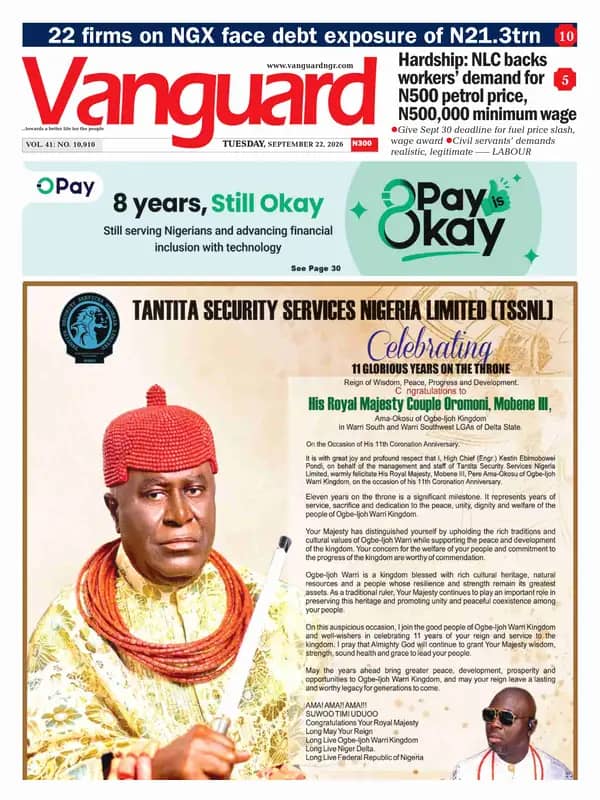 Nigerian Newspapers Daily Front Pages Review | Tuesday, 22nd September, 2026
