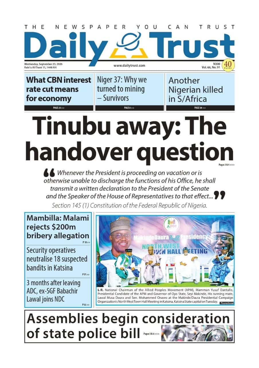 Nigerian Newspapers Daily Front Pages Review | Wednesday, 23rd September, 2026