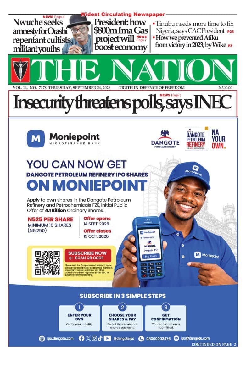 Nigerian Newspapers Daily Front Pages Review | Thursday, 24th September, 2026