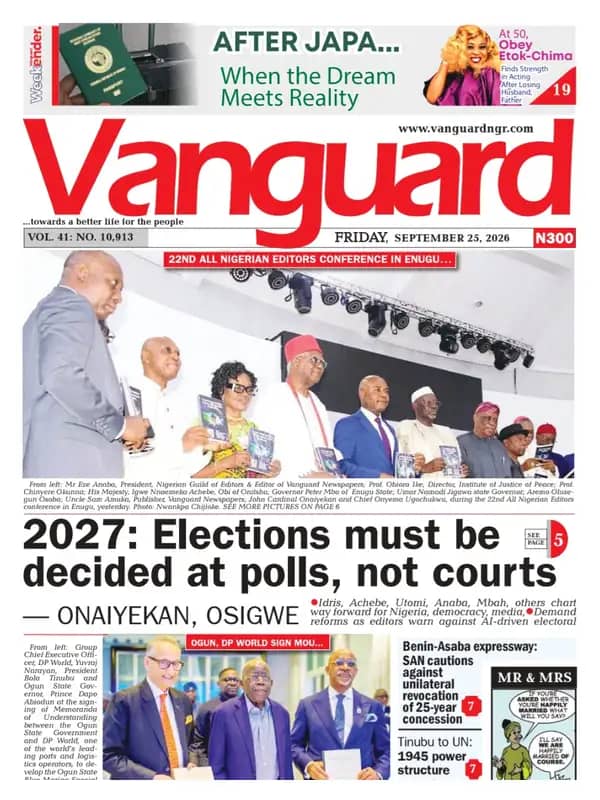 Nigerian Newspapers Daily Front Pages Review | Friday, 25th September, 2026