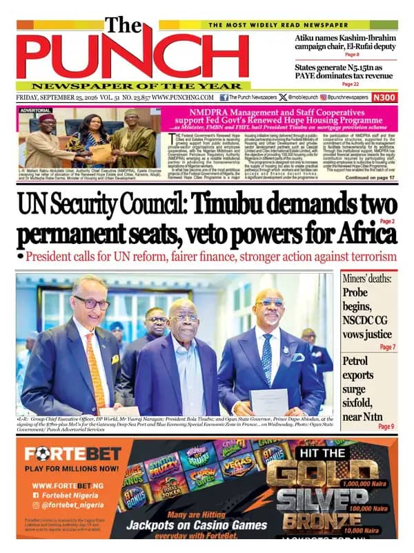 Nigerian Newspapers Daily Front Pages Review | Friday, 25th September, 2026