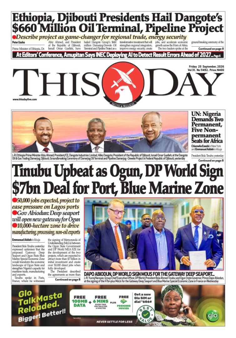Nigerian Newspapers Daily Front Pages Review | Friday, 25th September, 2026