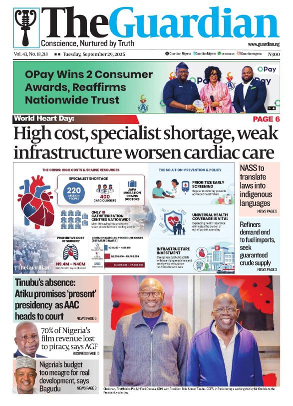 Nigerian Newspapers Daily Front Pages Review | Tuesday, 29th September, 2026