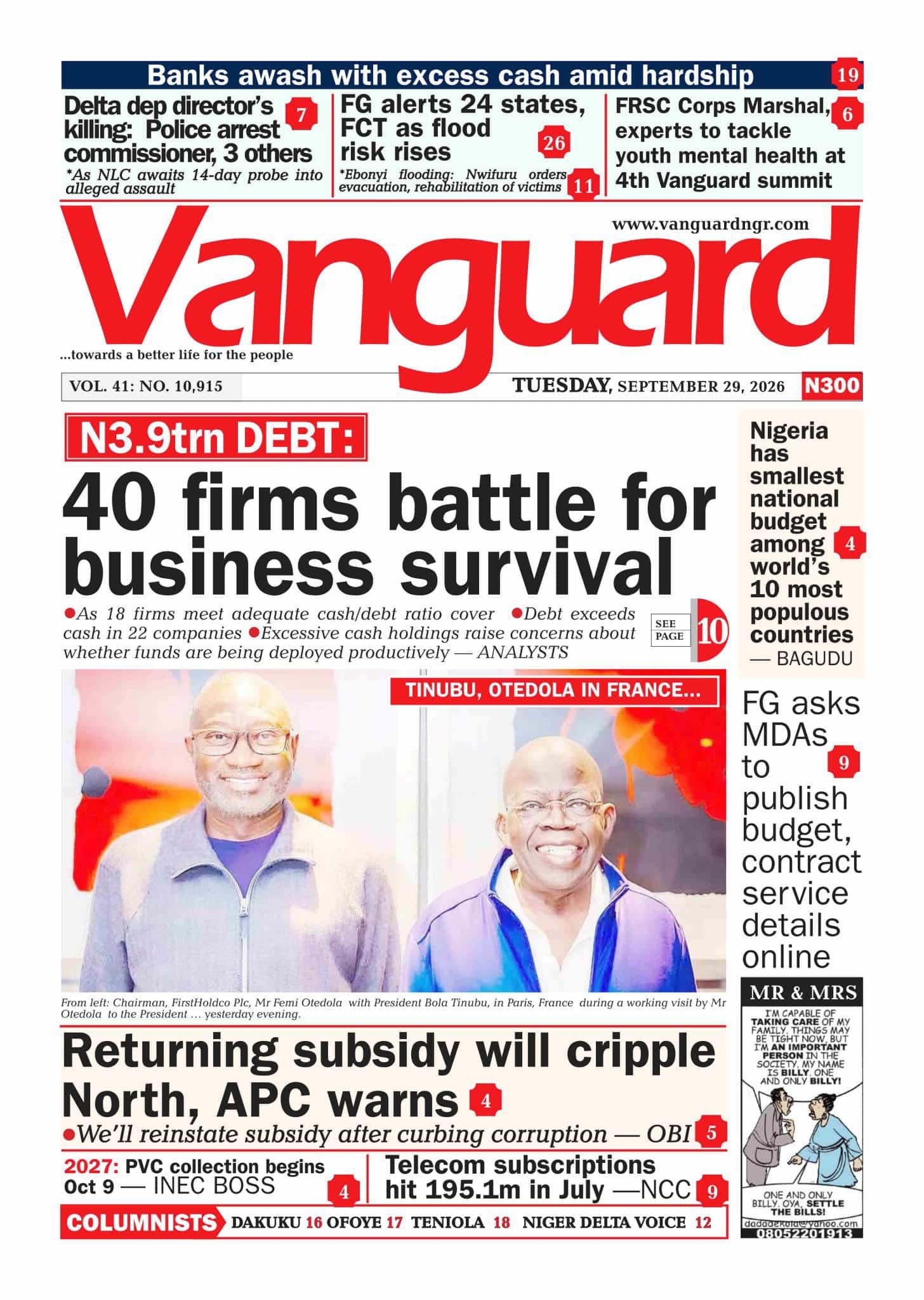 Nigerian Newspapers Daily Front Pages Review | Tuesday, 29th September, 2026
