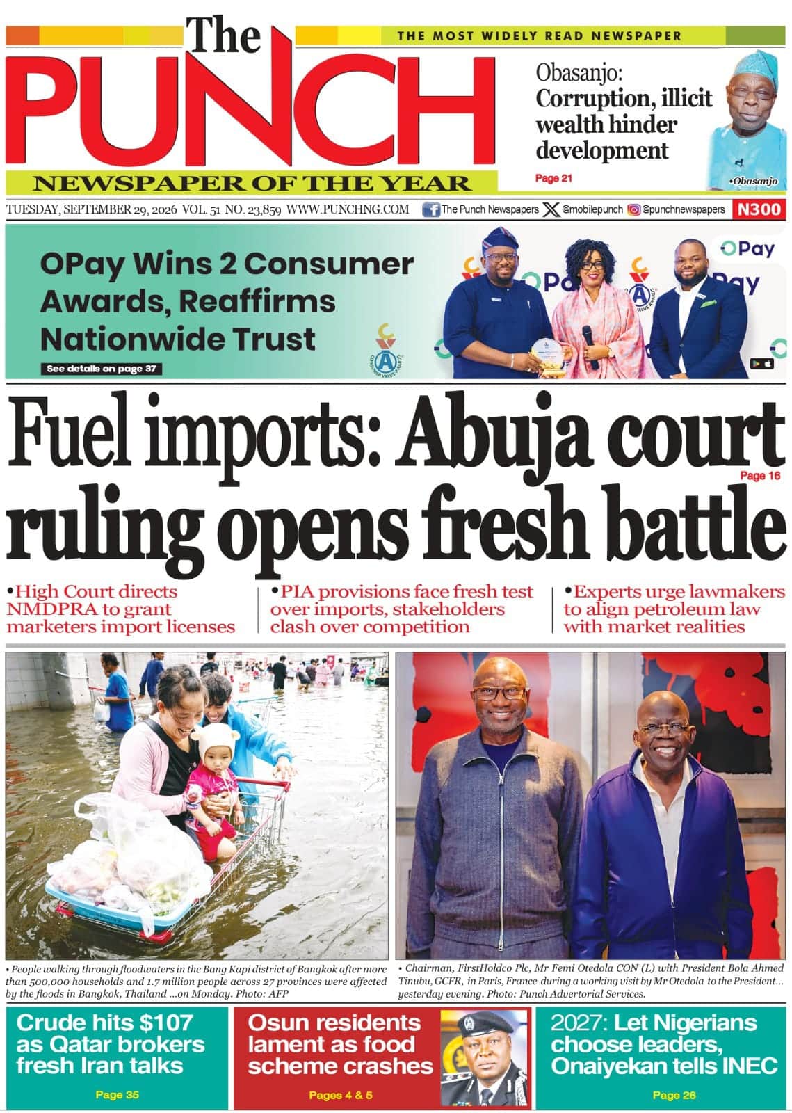 Nigerian Newspapers Daily Front Pages Review | Tuesday, 29th September, 2026