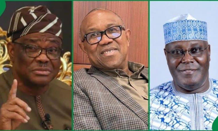 L-R FCT Minister, Nyesom Wike, Peter Obi and Atiku