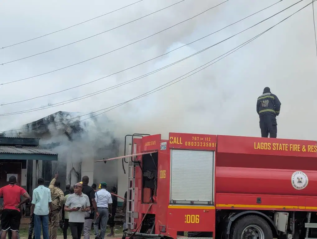 The scene of the Lagos Customs Office fire incident