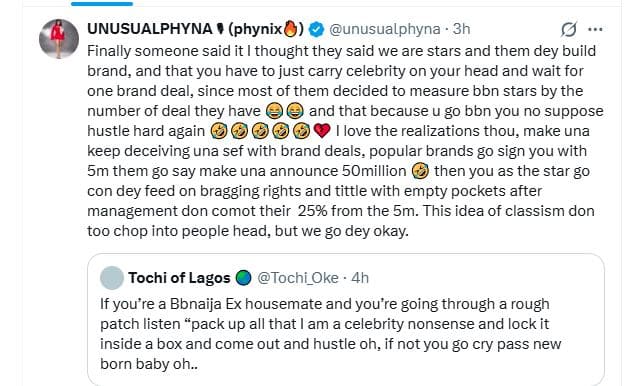 ‘Keep Deceiving Yourselves With Brand Deals’ – Phyna Reacts To Tochi’s Advice To BBNaija Ex-housemates